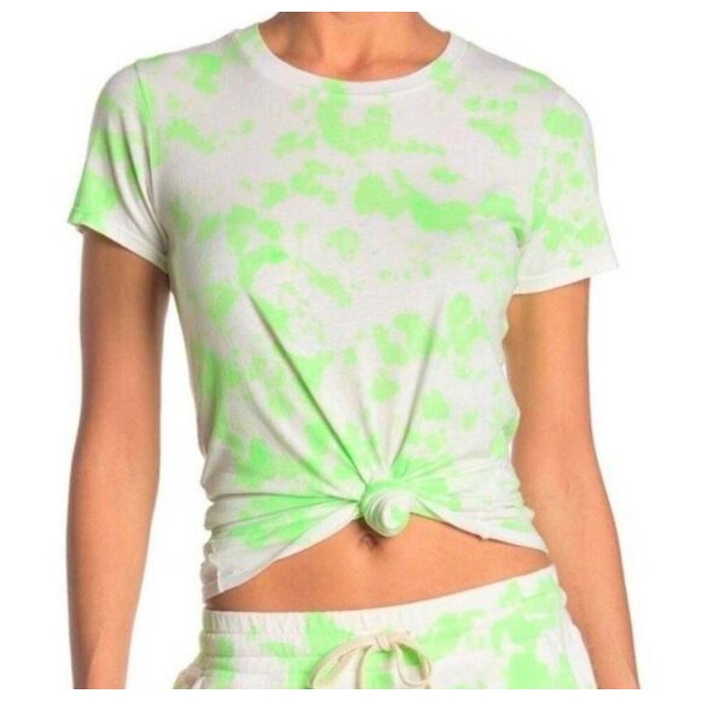 Sundry Womens Neon Lime Green Tie Dye Crew Neck T-Shirt Size 2 Medium Festival